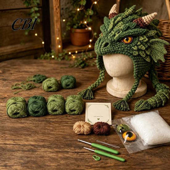 Creative Holiday Gift for Craft Lovers Animal Hat Crochet Kit, Fantasy Hood DIY Cute Easy Projects with Tutorial Unicorn Fox Frog Earflap Crafting Kit