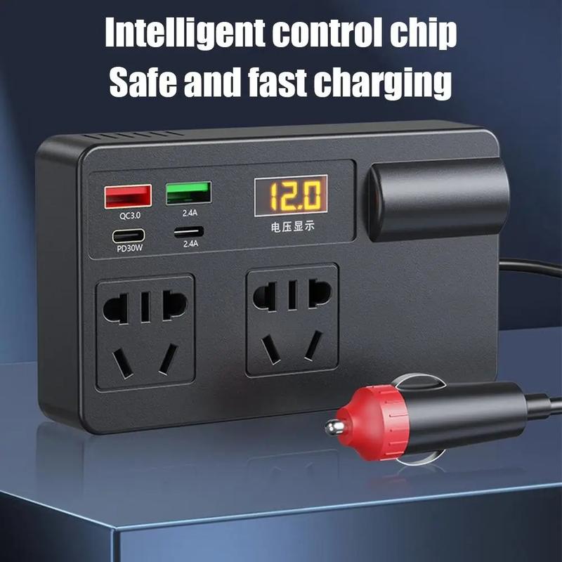 New 12V/24V Car Inverter QC 3.0 USB/PD/Type-C Chargers Power Adapter Voltage Detection Device Digital Display