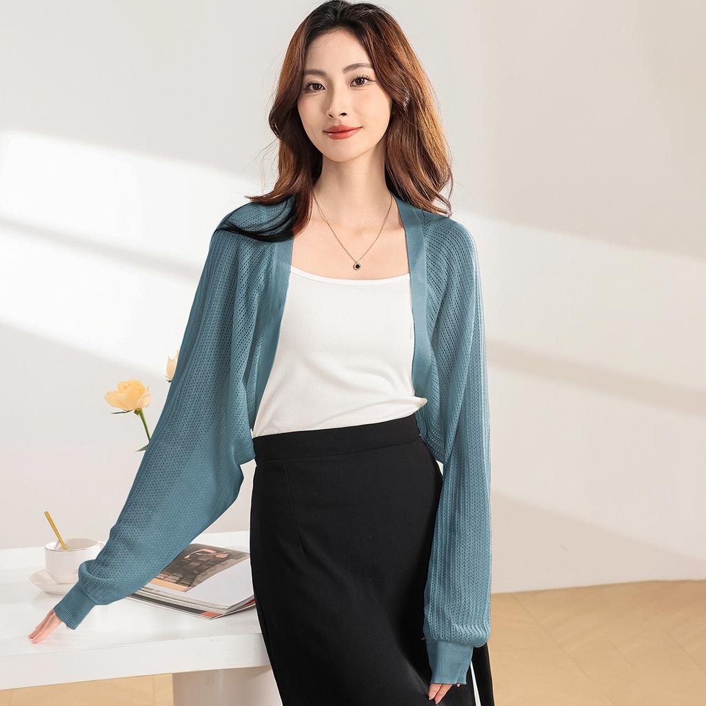 Thin silk covered sweater cardigan knitted sweater for spring and summer, small jacket for women, sunshade top for air conditioning, camisole