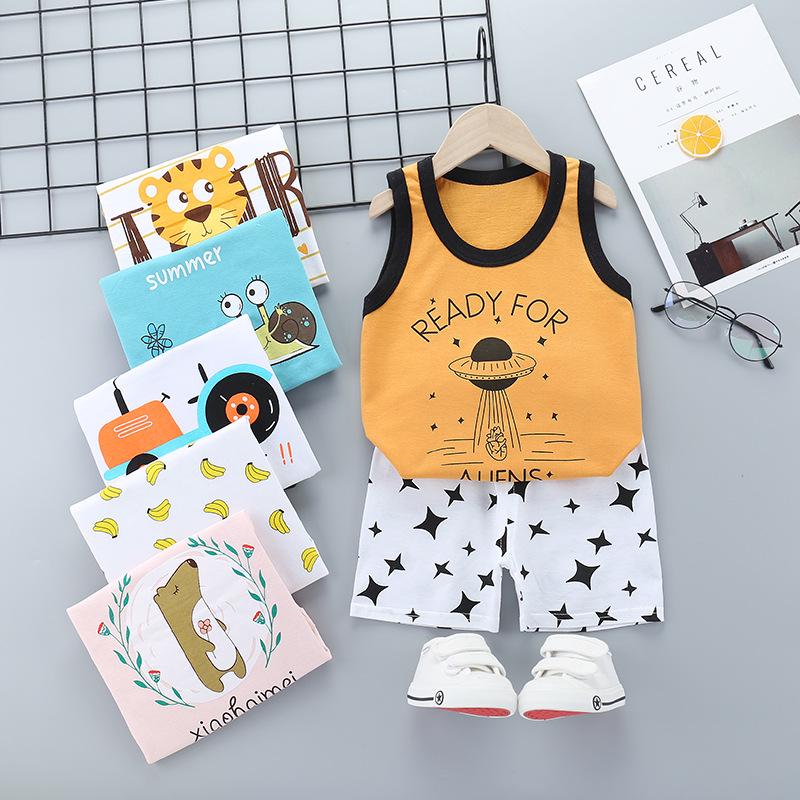 Children's Vest Set Pure Cotton Summer Boys' Sleeveless Shorts Girls' Suspenders Children's Two-piece Set