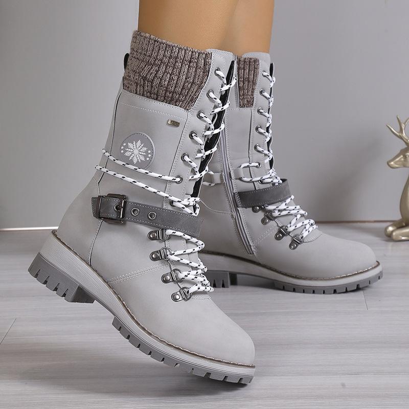 Winter Outdoor Shoes for Women Side Zip Women's Mid-Calf Boots Square Heel Casual Women's Shoes Med Heel Ladies Boots