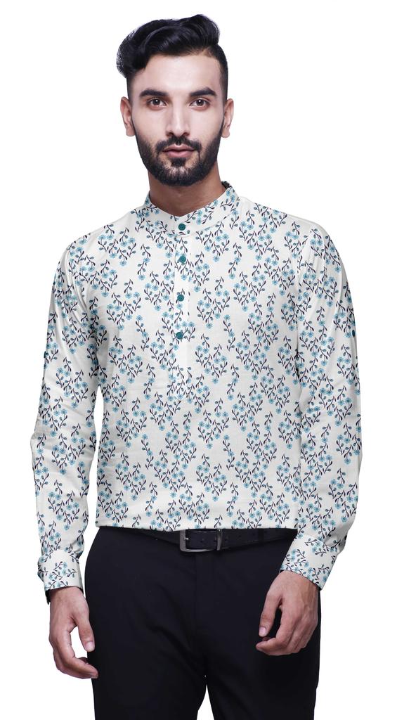 BestMan Mandarin Men CollarA  ShirtsA  Regular Fit Printed Mens Short Kurta