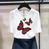 (Asian Size) Fashion Print Butterfly 90s Trend Style Cute Graphic Tee Female Casual T Clothing Casual Women's Summer Top Short Sleeve T-shirt