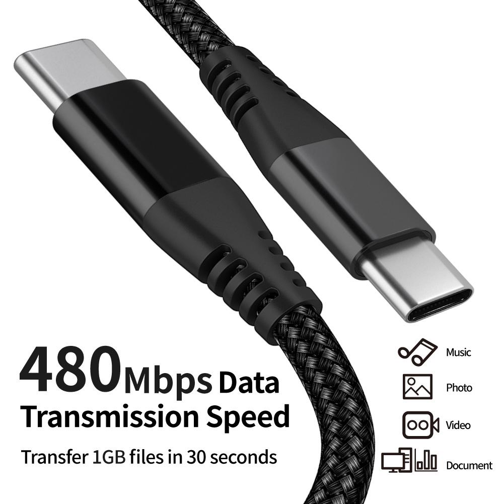 For iPhone 15 Series 1m Nylon Braided PD 60W Charging Cable Type-C to Type-C USB2.0 Data Cable for Cell Phones,Tablets,Laptops