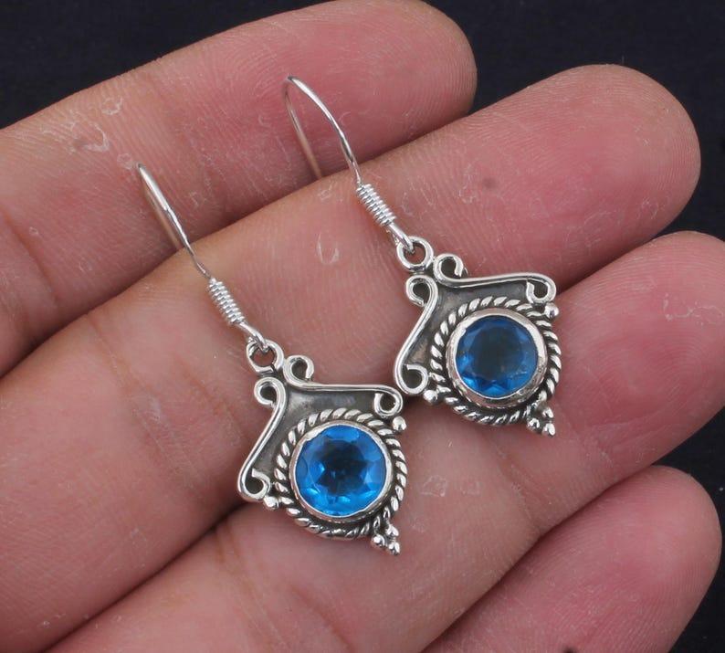 Solid 925 Sterling Silver Blue Topaz Gemstone Handmade Boho Designer Earring Women Earrings Gift For Her Drop Earrings