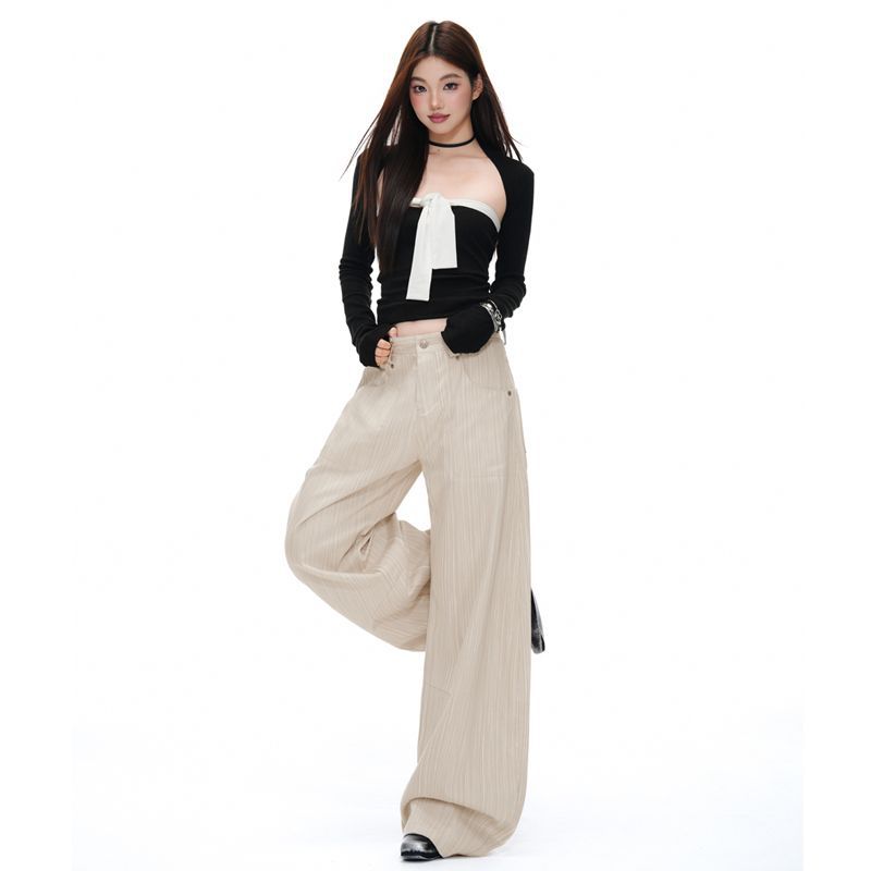 American retro texture jeans women's autumn silhouette scimitar three-dimensional cutting high-end wide-leg trousers