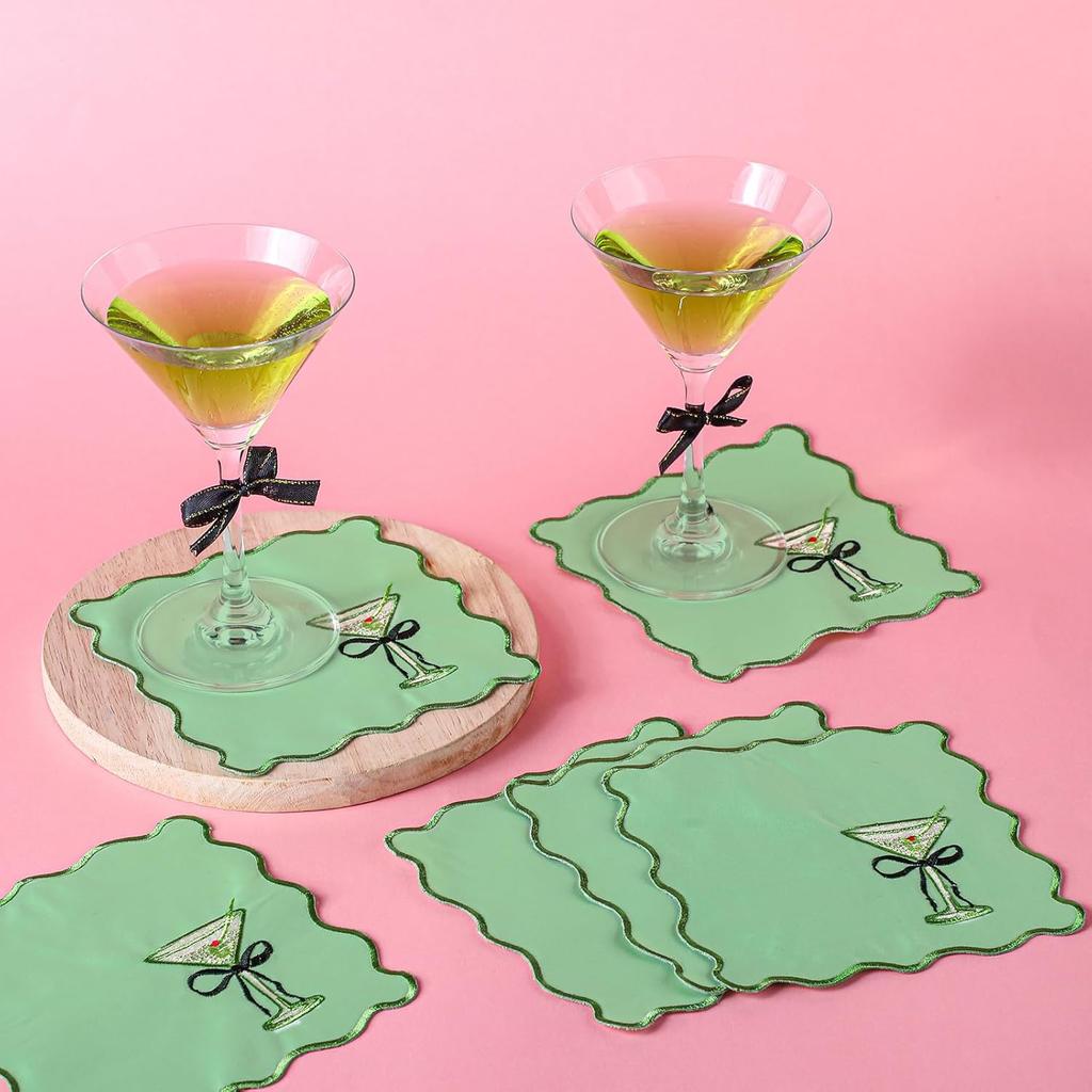 12 шт. Тканевые салфетки для коктейля Мартини с вышивкой по краю Немного старые Принадлежности для вечеринки 15x15 см Моющаяся полиэстеровая атласная ткань для коктейля Мартини