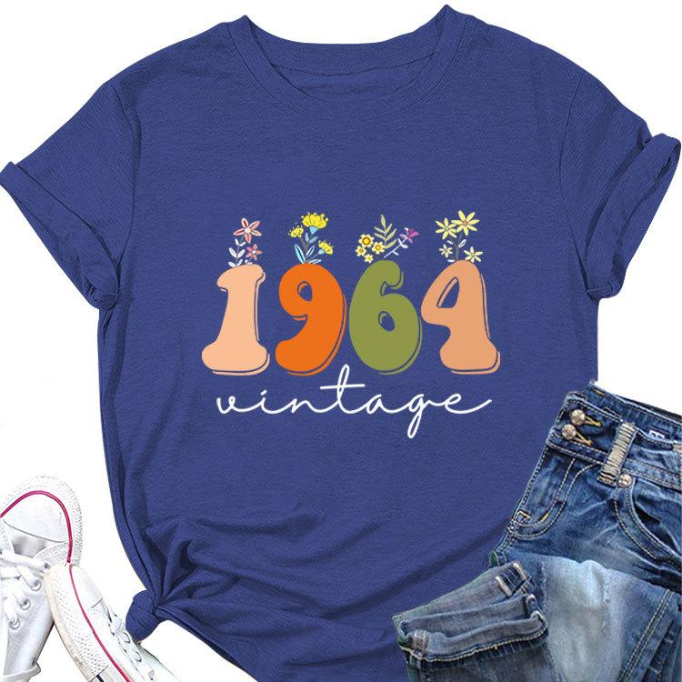 Casual Loose short sleeve Tshirt 1964 vintage printed Summer Ladies O neck fashion top