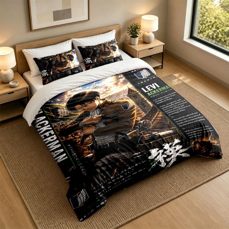 3Pcs Bedding SetAttack on Titan Soft Bed Sheet and Two Pillowcases Home Bedroom Decor