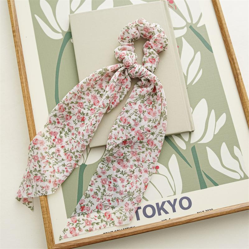 Чип Цветочный Принт Сетка Бант Шарф для Волос Резинки для Волос Шифоновая Цветочная Резинка Резинки для Волос Держатель для Хвоста Резинка для Волос 34см 1 шт.