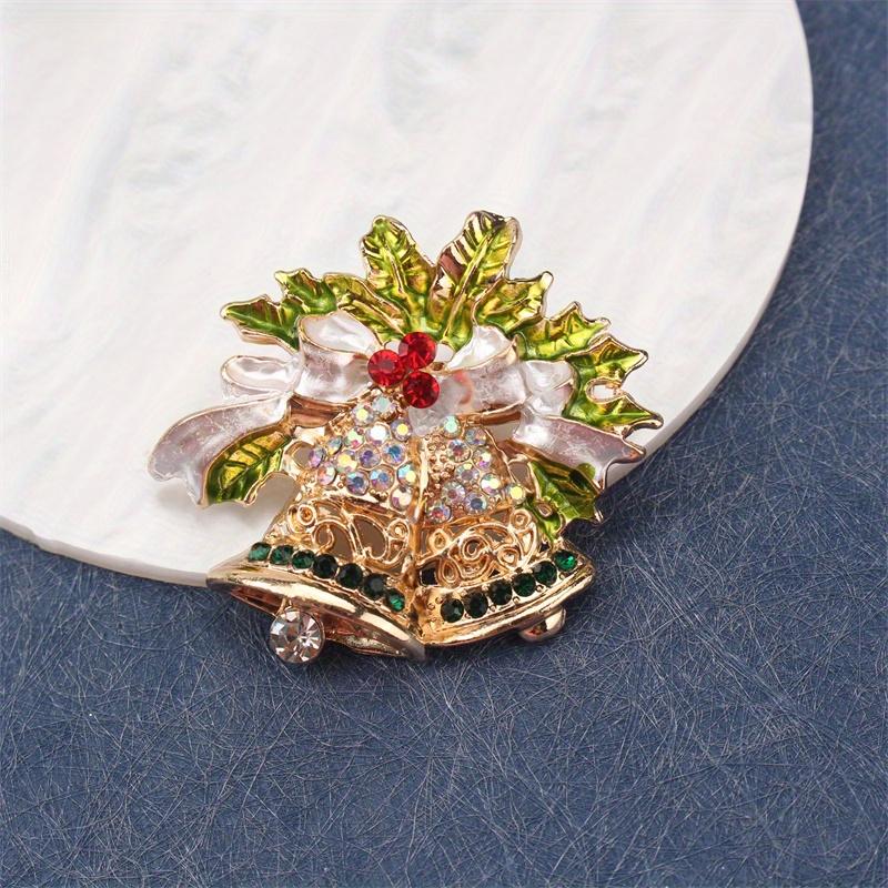 Elegant & Cute Christmas Bell Brooch with Sparkling Rhinestones - Unique Bow-Shaped Accessory for Women