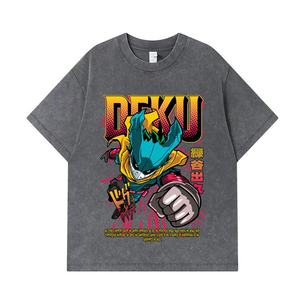 275 GSM Washed T-shirts 100% Cotton My Hero Academia V1 Deku Print Unisex Heavy Cotton T Shirt