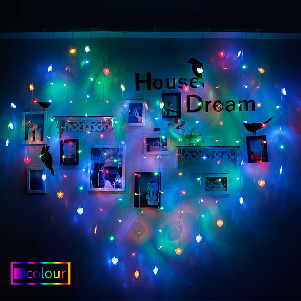 128LED Lover Heart Curtain Lights Party Wedding Открытый Сад Декор Лампа