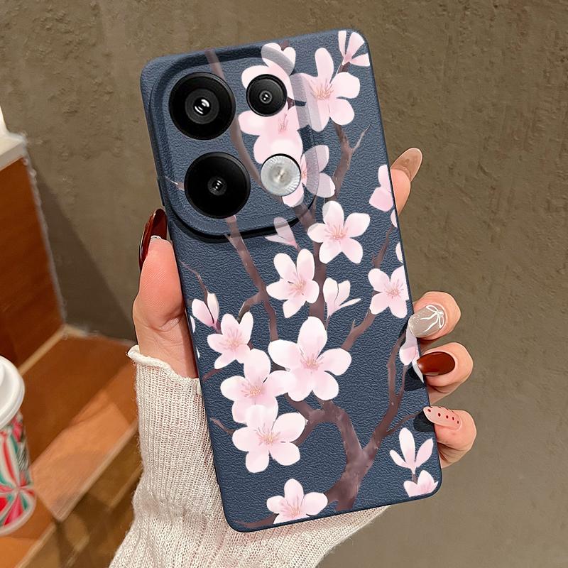 Чехол с рисунком сакуры в ручном стиле для Xiaomi 14T 13T 11T Pro Funda Redmi Note 14 13 Pro 5G 12 11 Силиконовый чехол с текстурой кожи