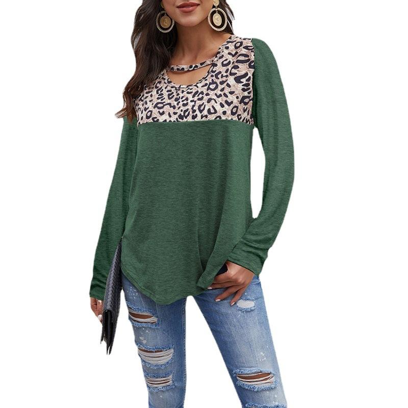 Осенне-зимняя женская футболка с круглым вырезом и леопардовым узором, свободный топ с длинными рукавами