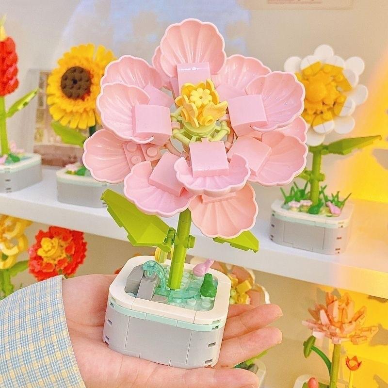 Sunflower Rose Lotus Lily Of The Valley Hyacinth Flowerpot Building Gift Blocks
