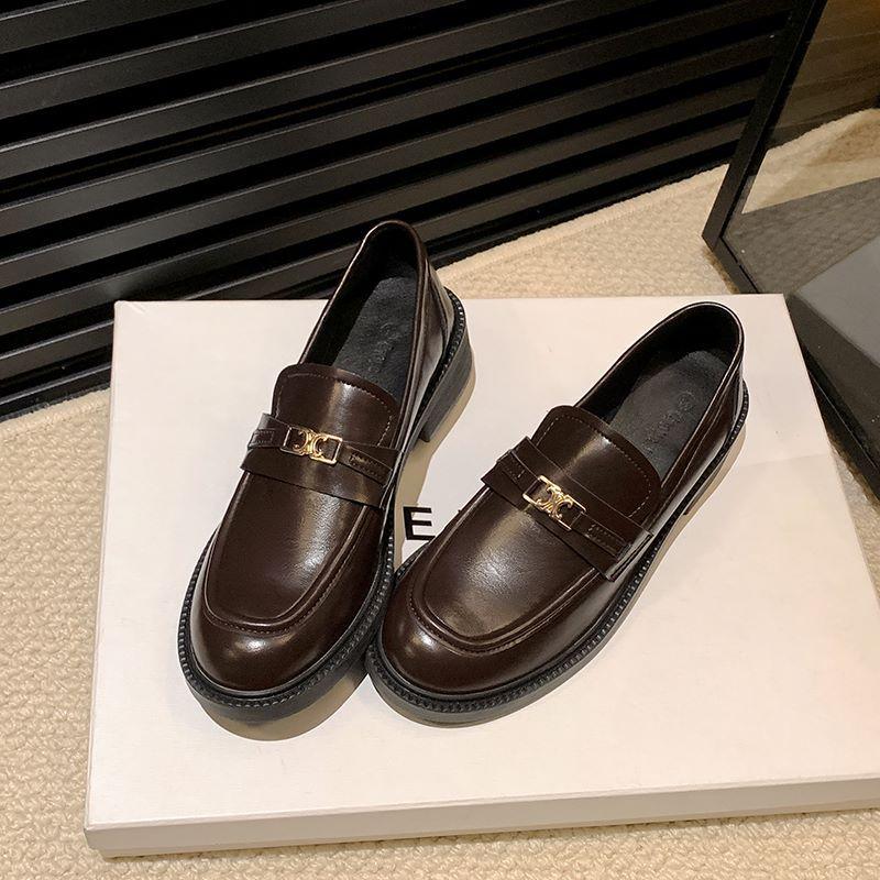 Кай спиральная дверь золотая пряжка одна педаль толстый каблук платформа лоферы универсальные женские студенческий стиль маленькие кожаные туфли одинарная обувь женщины