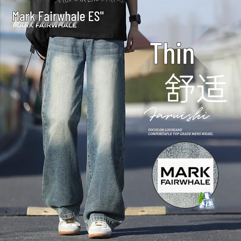 MARK FAIRWHALE Men's Summer Lightweight American Wide-Leg Jeans