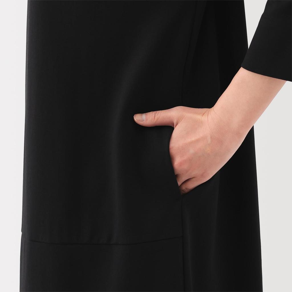 Женское платье MUJI из двойного трикотажа с рукавом 3/4, черное, размер S, BB2RZA5S