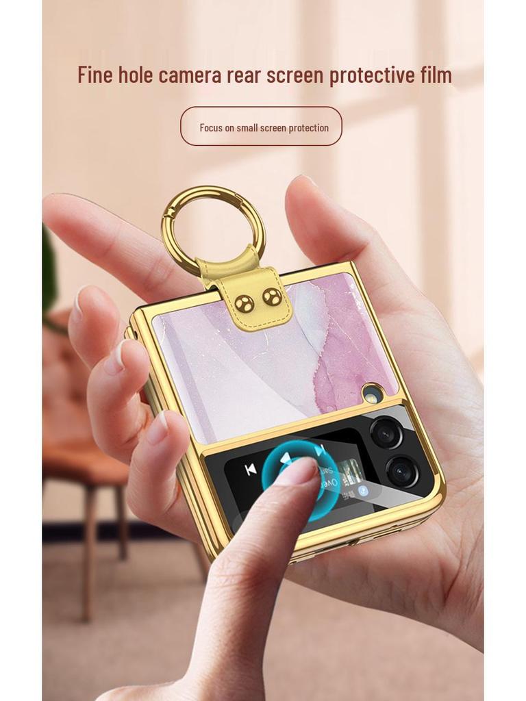 Electroplated Ring Buckle Case with Screen Protector for Samsung ZFlip3 F7110
