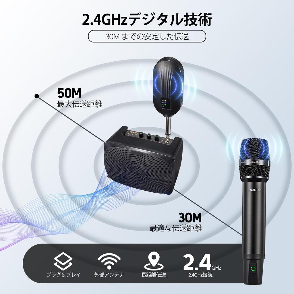 Беспроводной микрофон JAMELO, перезаряжаемый динамический микрофон, регулируемая громкость приемника, выход с приемником, беспроводной микрофон Type-C 2,4 ГГц 1/4" и