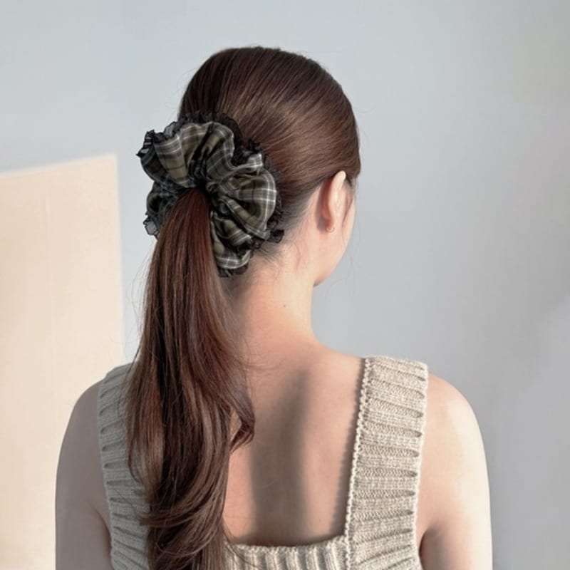 Любимые существительные Резинки для волос в клетку тартан_Хаки