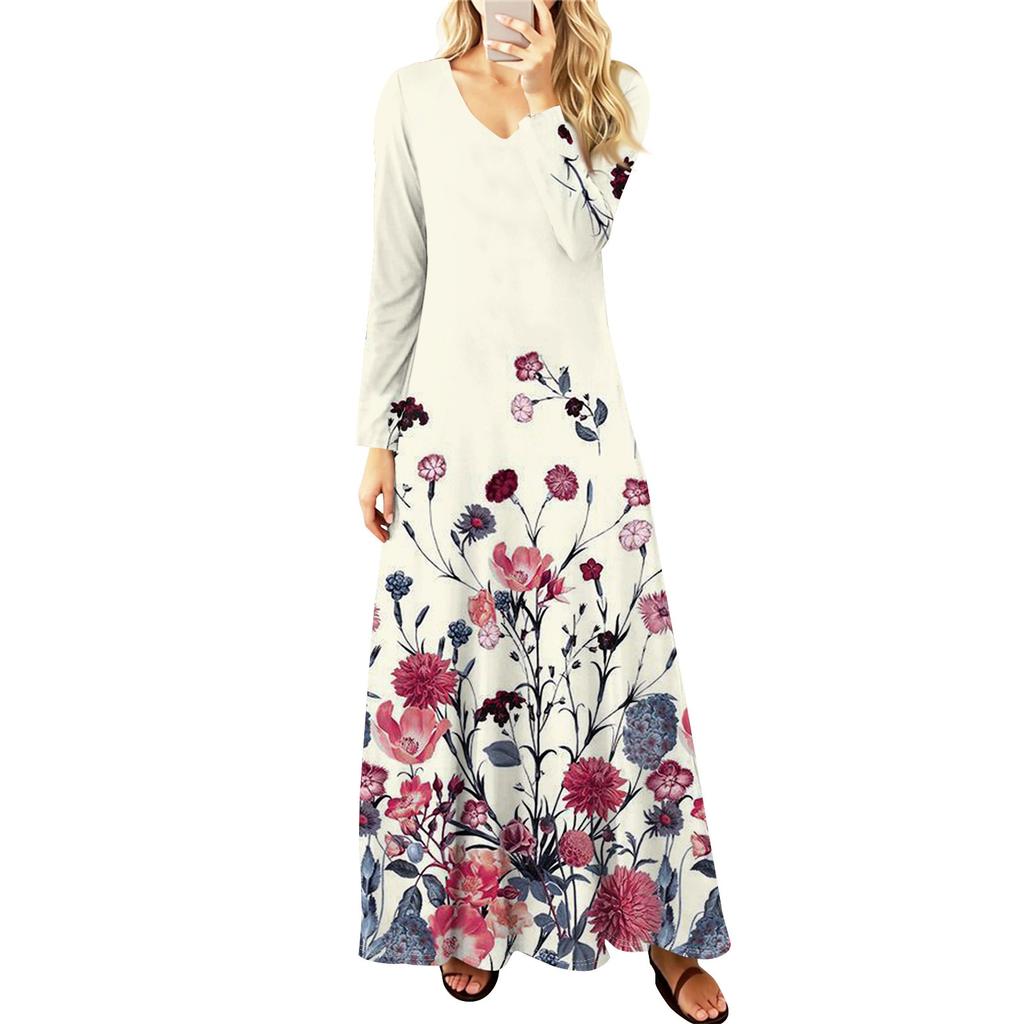 Женские платья макси с цветочным принтом и градиентом, сексуальные платья с длинным рукавом, элегантные длинные платья на осень, праздничные платья для женщин