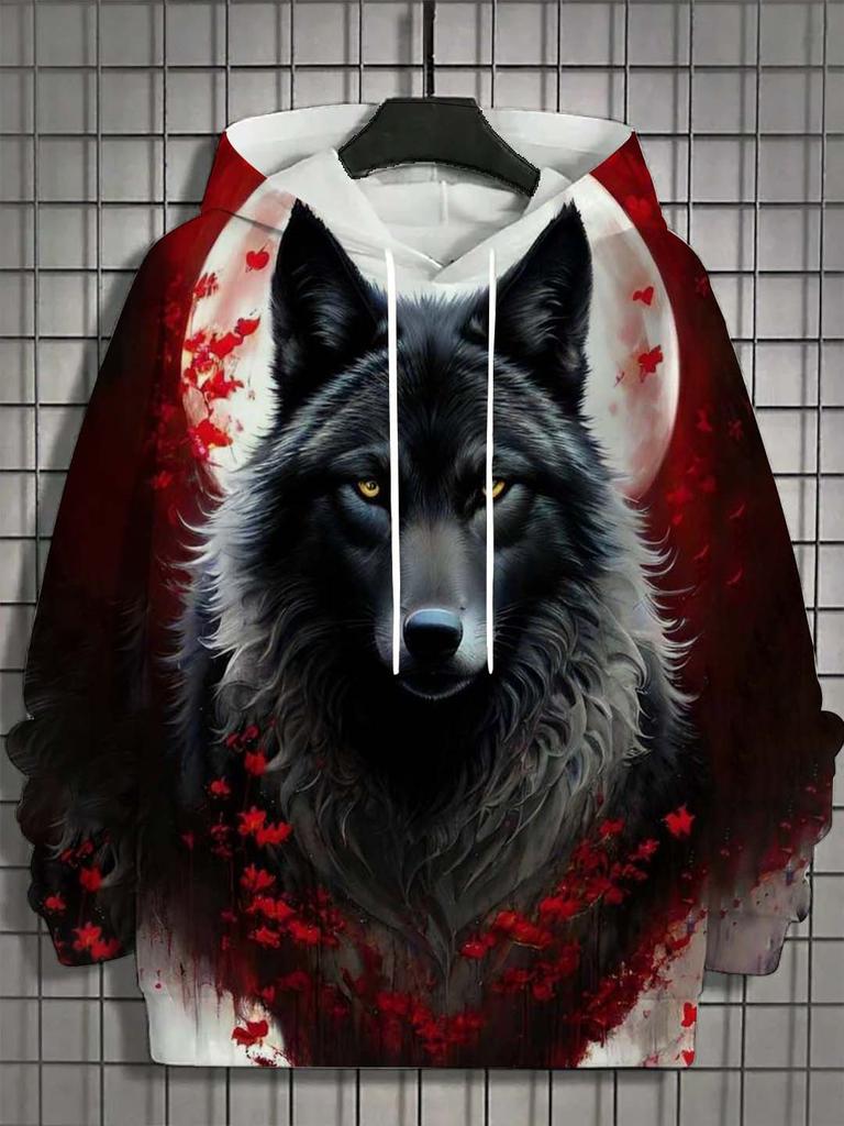 Мужская толстовка с капюшоном с 3D-принтом, топы с изображением животных, графика волка, толстовка с длинным рукавом, модная повседневная осенняя унисекс-топы, свободные уличные топы с капюшоном