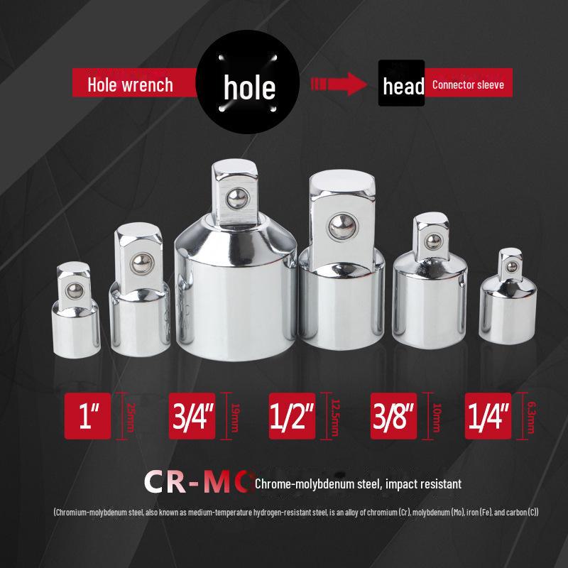 6-Piece CR-V Socket Adapter Set: 1/2" To 3/8" To 1/4" Ratchet Wrench Converters