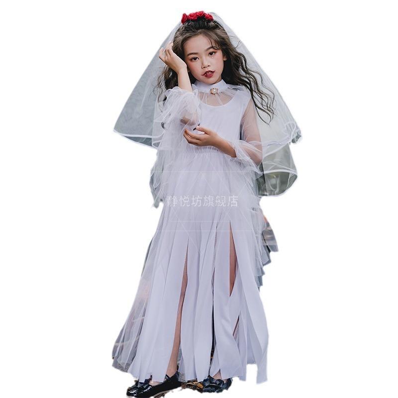 Хэллоуин Костюмы Детские Костюмы Девочки Темный Демон Призрак Невеста Длинное Платье Вампир Ведьма Ведьма