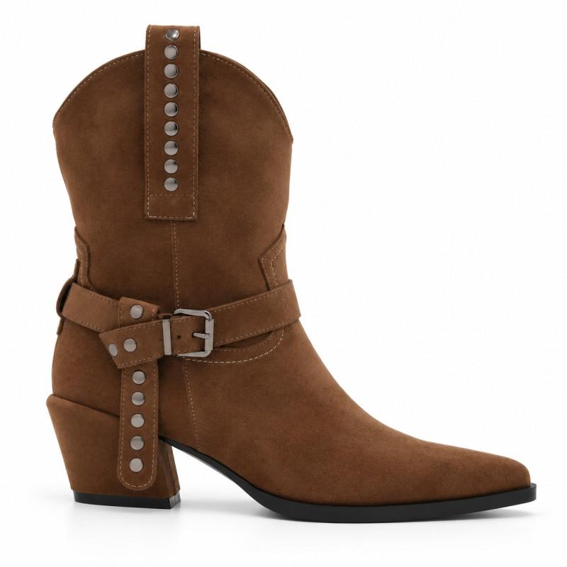 Bota Taupe Estilo Cowboy Con Hebilla Montevita 105377