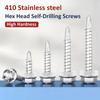 100pcs 410 Stainless Steel Magnetic Hex Washer Head TEK Self-Tapping Screws with Free Sockets - 5mm Coarse Thread, Full Thread R