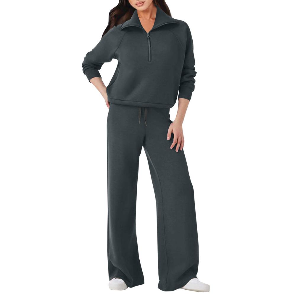 Женский спортивный костюм, осенний оверсайз, толстовка с молнией до половины, спортивные штаны с широкими штанинами, повседневный костюм, спортивная одежда