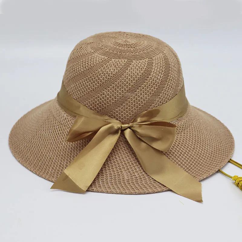 WTEMPO Bow Wide Brim Women's Solid Color Outdoor Sunscreen Hats Elegant Casual Travel Beach Foldable Summer Hats