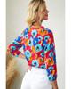 Azura Exchange Блузка с V-образным вырезом и рукавом 3/4 с цветочным принтом