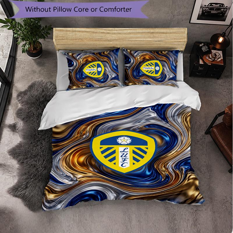 Футбольный комплект постельного белья Leeds United из 3 предметов Мягкий пододеяльник с наволочками Набивной комплект для декора спальни для дома
