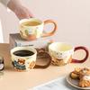 350ML Cartoon Hand Painted Bunny Bear Coffee Cups Irregular Ceramic Mug Large Handle Home Office Milk Water Cup Kid's Gifts