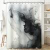 White Shower Curtain with Black Smoke Effect Decorative Print for Bathroom Decoration Polyester Material Waterproof Fabric Shr