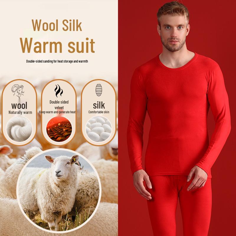 Men's Thermal Cashmere Silk Velvet Half-Turtleneck Suit for Winter Warmth