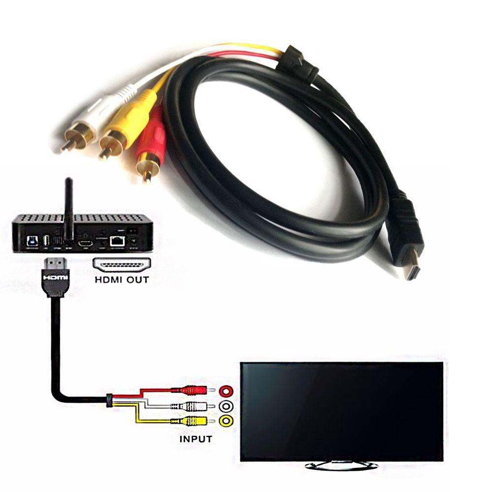Practical Electronic Black HDMI Male To 3 RCA Cable Adapter Audio Video AV Cord 1080P 5FT
