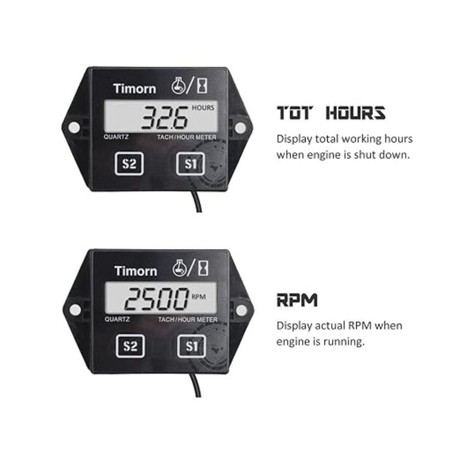 Tachometer for Small Engine, Inductive Hour Meter for 2 Stroke & 4 Stroke Small