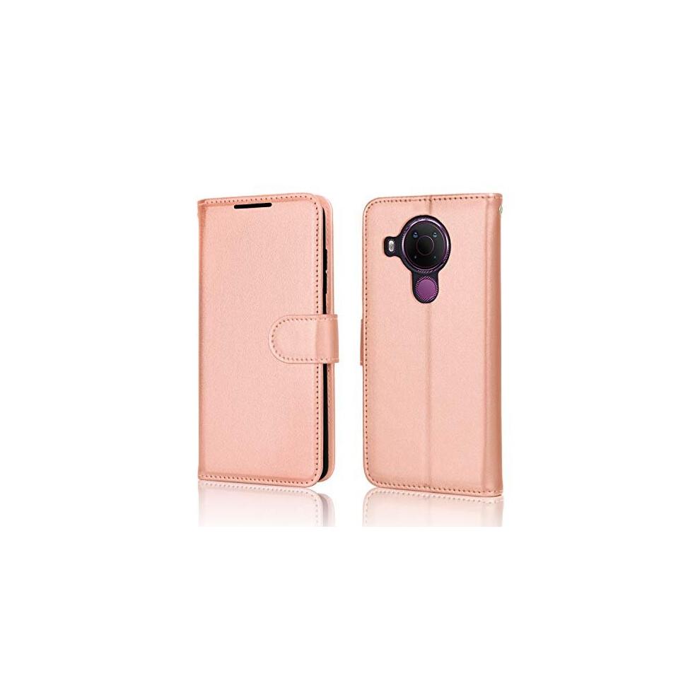 (Rose Gold) Wallet Case fits Nokia 5.4 - Leather Wallet Flip Protective Case Cover with Card Slots, Kickstand and Wrist Strap - PU Leather Flip Cover