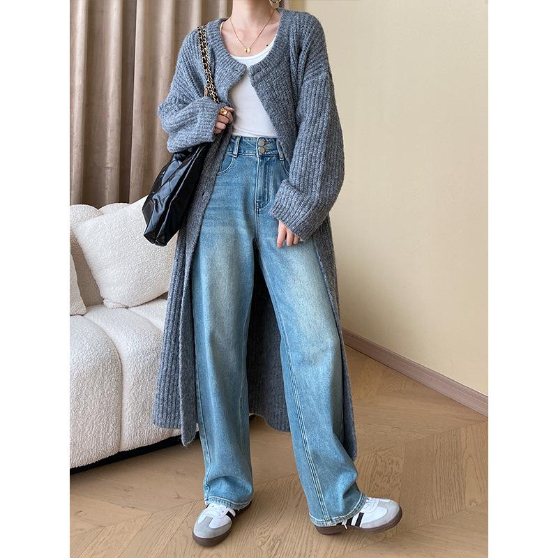 Early Fall Draped Slim High Waist Straight Jeans Wide Leg Dragging Pants