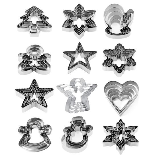 5Pcs Christmas Cookie Cutters Set Santa Tree Snowflake Gingerbread Men Snowman Shape Cookie Molds Reusable Baking Tool for Home Kitchen Bakery