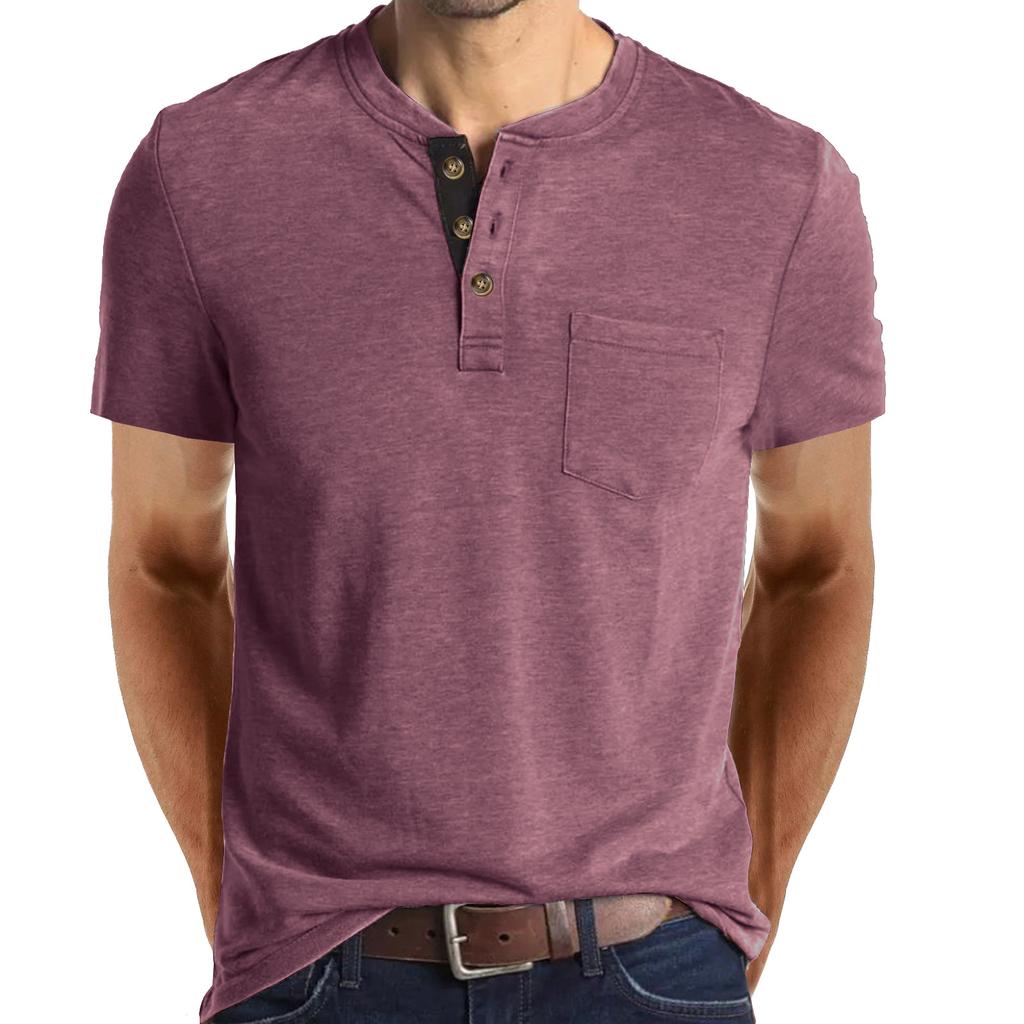 Summer Men's Short Sleeve T-Shirt Men's Henley T-Shirt Casual Round Neck Top