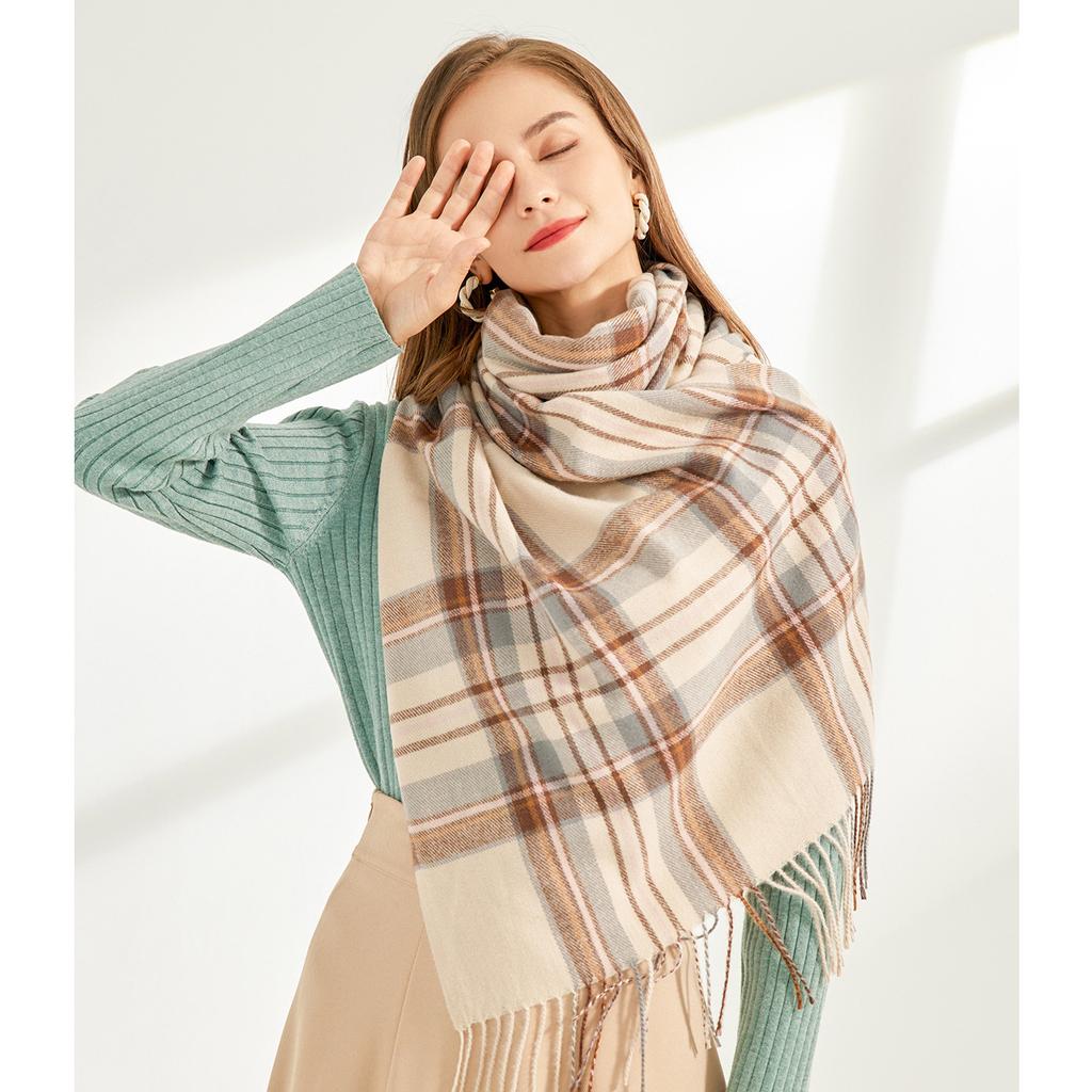 2024 New Autumn And Winter Tassel Plaid Shawl Scarf With Feminine Temperament, Medium To Long, Thick And Warm Imitation Cashmere Scarf
