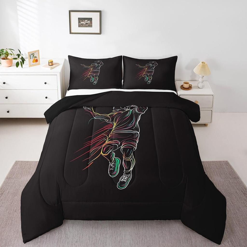 Erosebridal Sports Bedding Set for Boys Twin,Baseball Basketball Comforter Set Soccer Football Bedding Comforter Sets for Kids Teens Men,Red