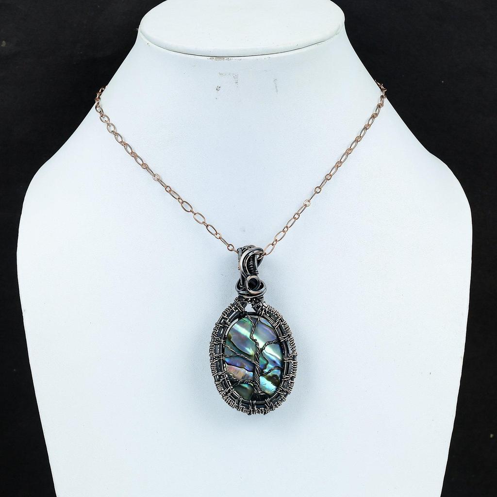 Tree Of Life Abalone Shell Gemstone Handmade Pure Copper Wire Wrap Amazing Jewelry Pendant
