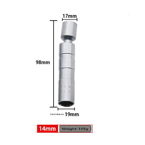 1*14mm Magnetic Thin Wall Wobble Spark Plug Socket Sleeve Removal Tool 98mm 3/8”