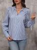 Женская полосатая рубашка с рукавами-фонариками и завязками на воротнике, 2024